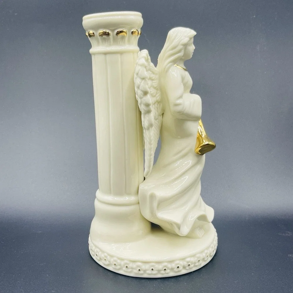 Mikasa Fine Porcelain Holiday Elegance Angel Candle Holders Gold Trim (Set of 2)